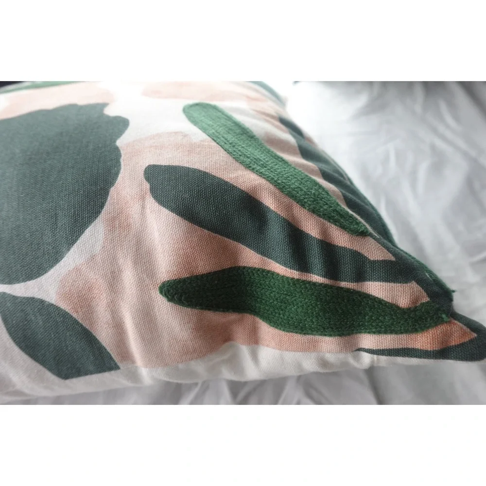 Pier‎ 1 Imports Embroidered Floral  Pillow 12X12, Cotton Stuffed Home Decor Palm